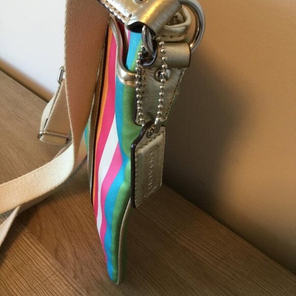 Coach Julia Legacy Multicolor and Gold Striped Crossbody Bag with Gold Coach Tag - Picture 4 of 9